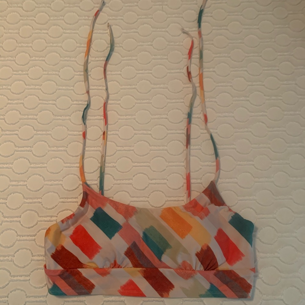 Anthropologie Multicolor Diagonal Stripe Bikini Top - Teal, Coral, Yellow